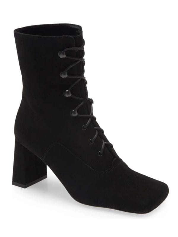 BY FAR Claude lace up square tie suede bootie