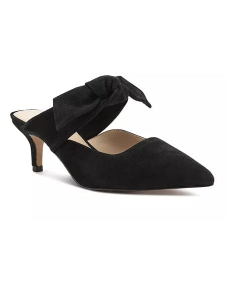 Botkier Pina bow-accented suede kitten heel mules