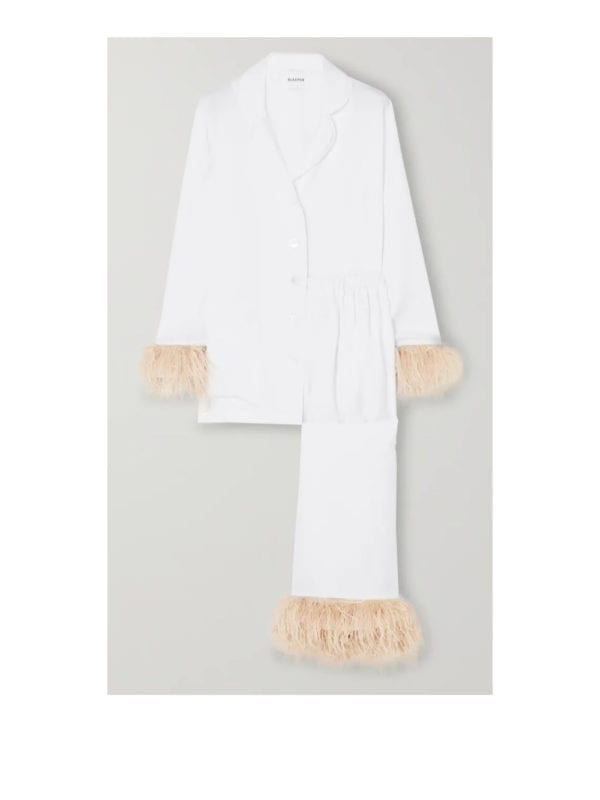 Sleeper Party Feather-Trimmed Crepe De Chine Pajama Set