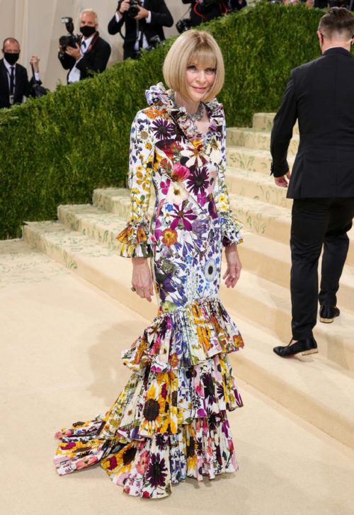 Vogue Editor-in-Chief and co-host of the Met Gala Anna. Wintour wearing Oscar de la Renta   Credit: Theo Wargo, Getty Images