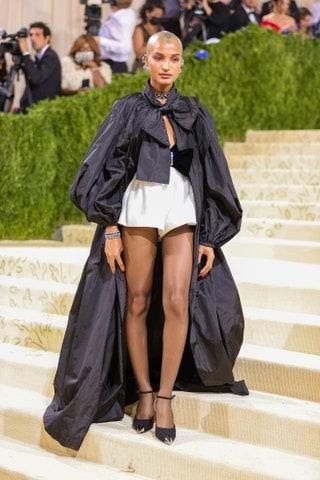 Indya Moore wore white Yves Saint Laurent boxer shorts. Photo credit: Photo by Theo Wargo/Getty Images