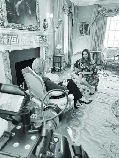 ELYSIAN Publisher, Karen Floyd, with Jean Shafiroff at her home in Southampton, New York, during the Inspiring Woman interview. PHOTOGRAPH BY HALEY HUDSON